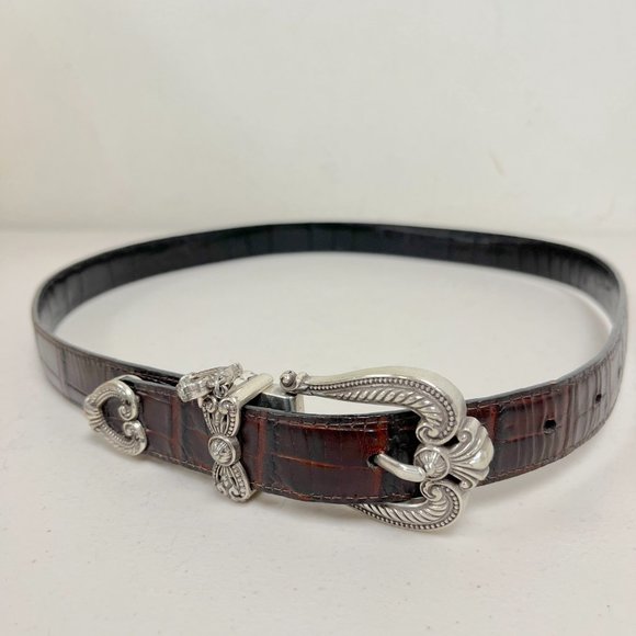 Brighton reversible brown to black crocodile leather belt silver buckle 34 L main image 12